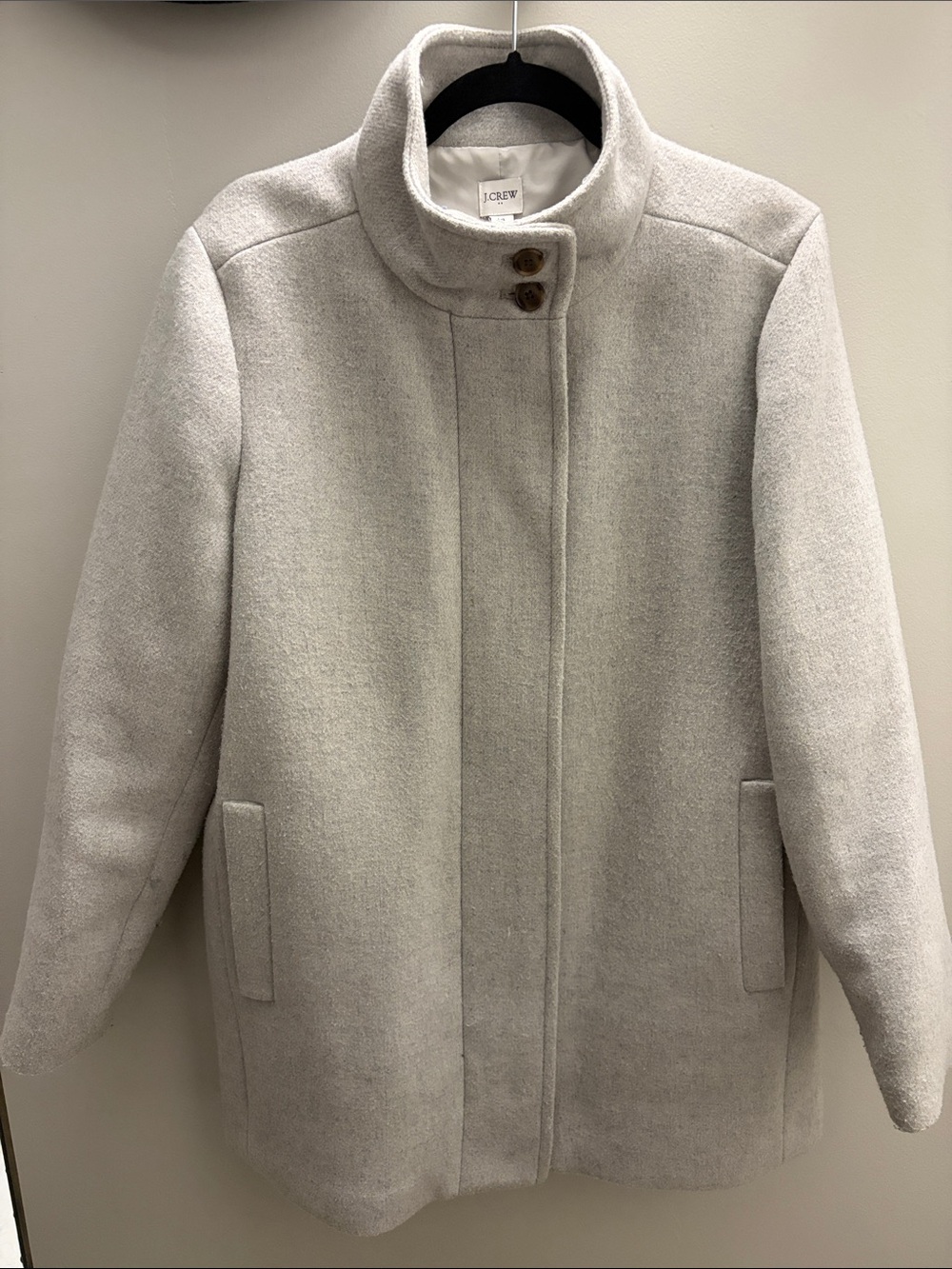 J. Crew Light Gray Wool-Blend Stand Collar Pea Coat